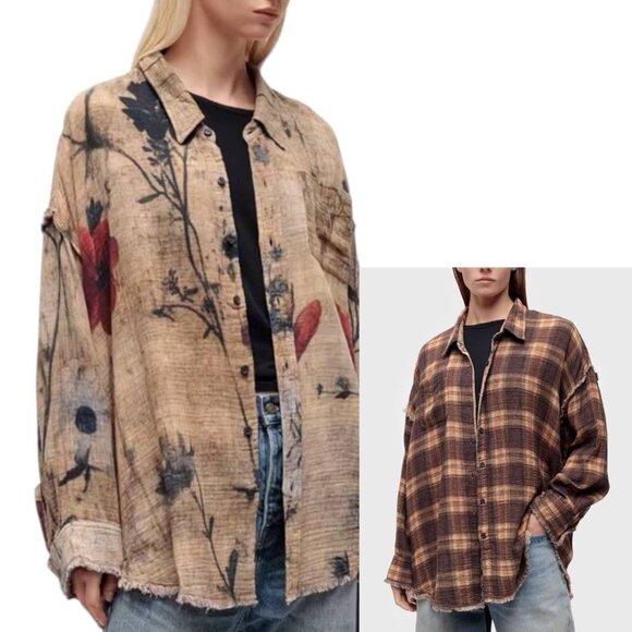 R13 Tops - R13 Tan & Brown Drop Neck Reversible Shirt